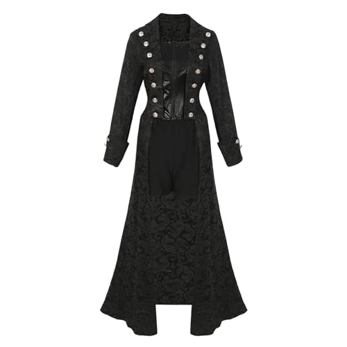 Amxleh Damen Mittelalter Kleid Steampunk Frack Mantel Gothic Gehrock Jacke Smoking Viktorianisch Renaissance Pirat Viking Kostüm Vintage Uniform Karneval Fasching Halloween Kostüm Party Cosplay von Amxleh