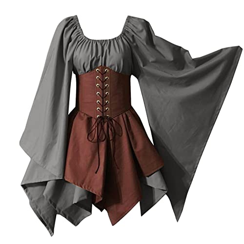 Amxleh Damen Mittelalter Kleid Traditionelles Irisches Kleid Kostüm für Damen Gothic Kleid Damen Renaissance Elfen Kostüm für Karneval Kostüm Cosplay Karneval Fasching Party Halloween von Amxleh