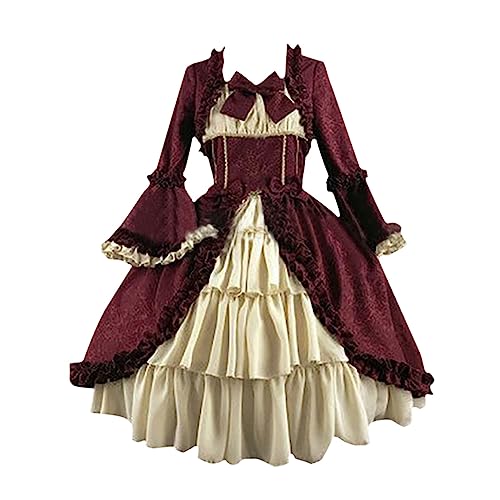 Amxleh Damen Mittelalter Kleid mit Trompetenärmel Traditionelles irisches Kleid für Damen Renaissance Kostüm Damen Gothic Mantel Steampunk Cosplay Top mit Schnürung Karneval Party Halloween Kostüm von Amxleh