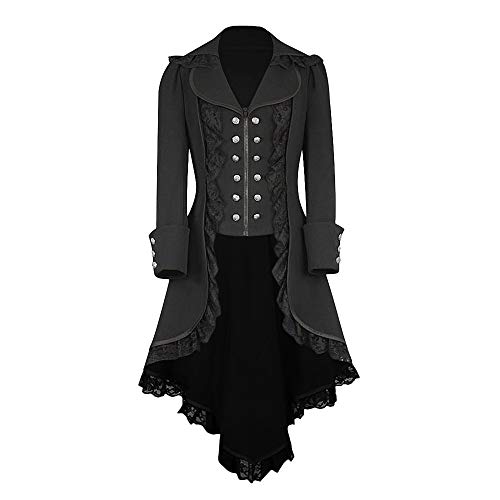 Amxleh Halloween Kostüm Damen, Steampunk Jacke Damen Gothic Mantel Damen Mittelalter Kleidung Vintage Gehrock Spitzen Mäntel Viktorianischer Trenchcoat Karneval Cosplay Uniform Langärm Unregelmäßiger von Amxleh