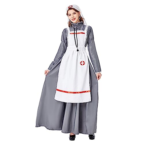 Amxleh Halloween Kostüm Damen Mittelalter Kleidung Damen Viktorianisch Gothic Kleid Renaissance Cosplay Kostüm Karneval Party Kleider Medizinischer Freizeitrock für Damen Cosplay Kostüm von Amxleh