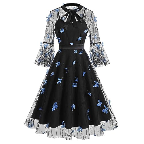 Amxleh Halloween Kostüm Damen Zweiteiliges Retro Kleid mit Mittellangen Ärmeln und Dunklem Gothic Mesh Stickerei und Spleißen für Damen Cosplay Bühnenkleid Renaissance Kostüm Karneval Kleider von Amxleh