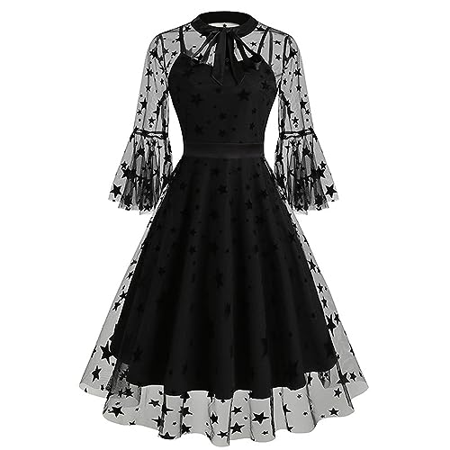 Amxleh Halloween Kostüm Damen Zweiteiliges Retro Kleid mit Mittellangen Ärmeln und Dunklem Gothic Mesh Stickerei und Spleißen für Damen Cosplay Bühnenkleid Renaissance Kostüm Karneval Kleider von Amxleh