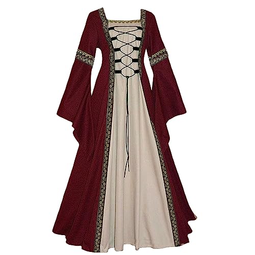 Amxleh Halloween Kostüm Damen für Damen Renaissance Viktorianisches Kleid Damen Mittelalter Chemise Irisch Boho Lange Kleider Accessoires mit Ausgestellten Ärmeln Kleid Karneval Halloween Kostüm von Amxleh