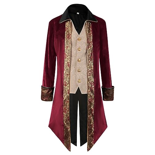 Amxleh Halloween Kostüm Herren Steampunk Jack Gothic Mantel Renaissance Retro Viktorianische Gehrock Uniform Halloween Cosplay Kostüme Mittelalter Kleidung Smoking für Herren im Viktorianischen von Amxleh