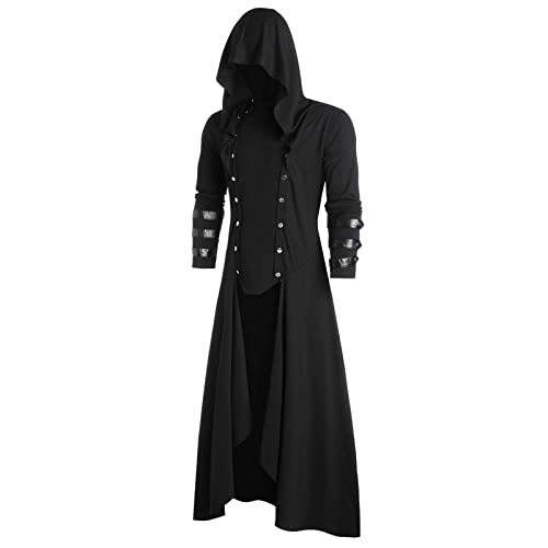 Amxleh Halloween Kostüm Herren Steampunk Mantel Vintage Viktorianischen Gothic Renaissance Karneval Cosplay Kostüm Mittelalter Kleidung Herren Halloween Kostüm Mit Kapuze Kleidung Uniform von Amxleh