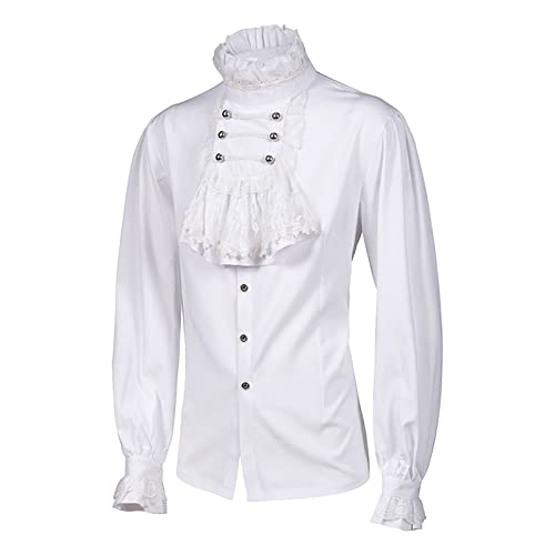 Amxleh Halloween Kostüm Herren Steampunk Uniform Herrenmode Palace Style Gothic Rüschen Stehkragen Langarm Renaissance Gentleman Top Shirt Mittelalter Hemd Viking Kostüm Viktorian Piraten Hemd von Amxleh