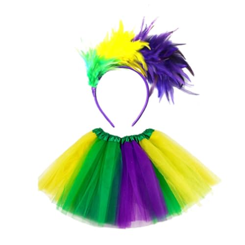 Amxleh Kopfschmuck, Karnevalsrock, Tüllrock Damen Set für Party Karneval, Festliche Feiern Karnevalsrock Haarband Stirnband Karneval Kostüm Damen Inkl. Haarreif und Tutu Vintage Tüllrock für Karneval von Amxleh