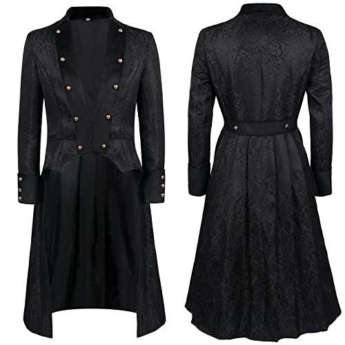 Amxleh Mittelalter Kleidung Herren Kostüm Steampunk Frack Mantel Gothic Uniform Halloween Frack Renaissance Piraten Vampir Party Cosplay Mittelalter Viktorianische Herren Gothic Lange Smoking Mantel von Amxleh