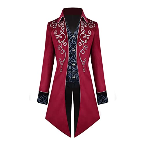 Amxleh Mittelalter Kleidung Herren Kostüme Mantel Männer Gothic Karneval Jacke Viktorianischen Gehrock Uniform Smoking Retro Langer Button Kleidung Halloween Cosplay Kostüm Karneval Kostüm von Amxleh