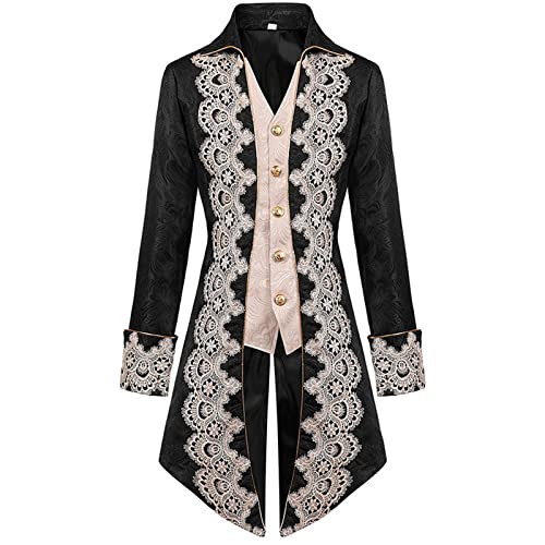 Amxleh Mittelalter Kleidung Herren Kostüme Mantel Männer Gothic Karneval Jacke Viktorianischen Gehrock Uniform Smoking Retro Langer Button Kleidung Halloween Cosplay Kostüm Karneval Kostüm von Amxleh