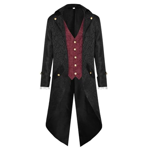 Amxleh Mittelalter Kleidung Herren Kostüme Mantel Männer Gothic Karneval Jacke Viktorianischen Gehrock Uniform Smoking Retro Langer Button Kleidung Halloween Cosplay Kostüm Karneval Kostüm von Amxleh