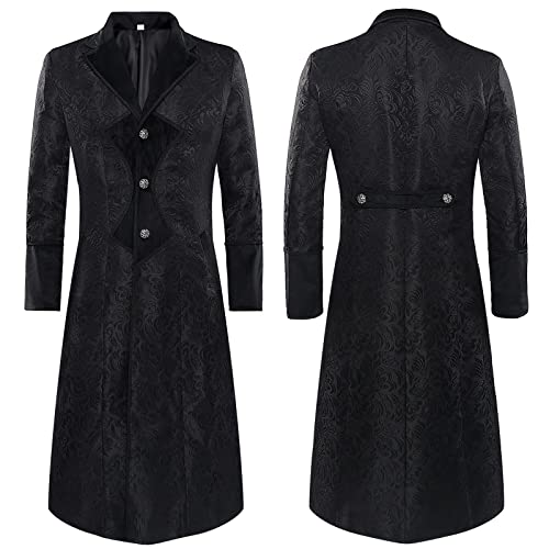 Amxleh Mittelalter Kleidung Herren Steampunk Frack Mantel Gothic Mittelalter Uniform Halloween Frack Renaissance Piraten Vampir Party Cosplay Viktorianische Herren Gothic Lange Smoking Mantel Kostüm von Amxleh