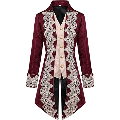 Amxleh Mittelalter Kleidung Herren Steampunk Jack Gothic Mantel Renaissance Retro Viktorianische Gehrock Uniform Halloween Cosplay Kostüme Mittelalterlicher Smoking für Herren im Viktorianischen von Amxleh