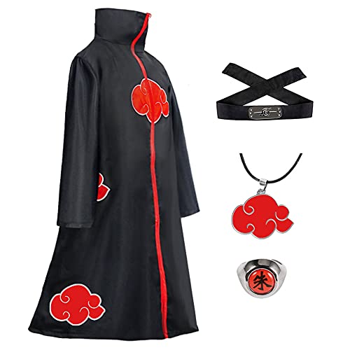 Akatsuki Mantel für Kinder Erwachsener Unisex Cosplay Kostüm, Cosplay Halloween Party Kostüm Umhang mit Stirnband und Ring (XL(160-175CM)) von Amycute