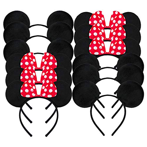 Amycute 12 pcs Ears Stirnbänder Ohren mit roter Schleife und weißen Punkten Ohren in schwarz für Geburtstag Baby Shower Valentine's Day Halloween Christmas. von Amycute