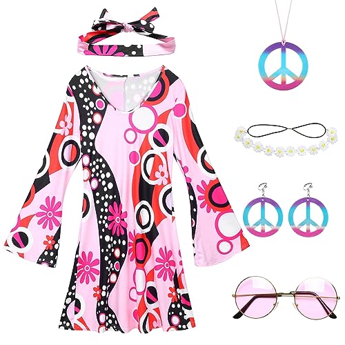 Amycute 60er 70er Jahre Fasching Damen Disco Outfit Hippie Kostüm Erwachsene Damen 60er 70er Jahre Party Kostüm 1970 Stil Kleidung 70er Jahre Accessoires Hippie Dress Up von Amycute