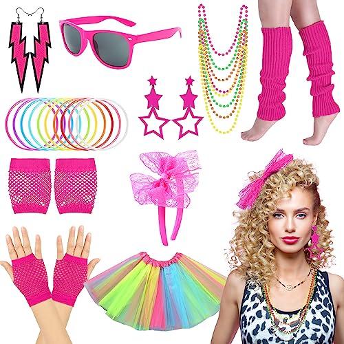 Amycute 80er-Jahre-Kostüm-Accessoires für Damen, Neon-Kostüm-Zubehör, 80er-Jahre-Kostüm-Outfit-Zubehör-Set für Mädchen, Damen, 80er-Jahre-Kostüm-Zubehör-Set von Amycute