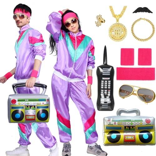 Amycute 80er Jahre Muschelanzug Kostüm Herren Damen Retro Trainingsanzug 1980er Jahre Fasching Halloween Kostüme für Erwachsene von Amycute