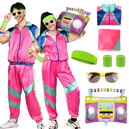 Amycute 80er Jahre Muschelanzug für Herren Damen Retro 80er Jahre Trainingsanzug 1980er Disco Verkleidung 80er 90er Jahre Kostüm Outfits Erwachsene Halloween von Amycute