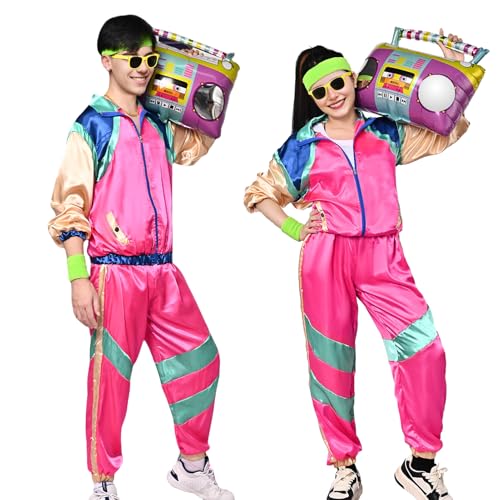 Amycute 80er Jahre Muschelanzug für Herren Damen Retro 80er Jahre Trainingsanzug 1980er Disco Verkleidung 80er 90er Jahre Kostüm Outfits Erwachsene Halloween von Amycute