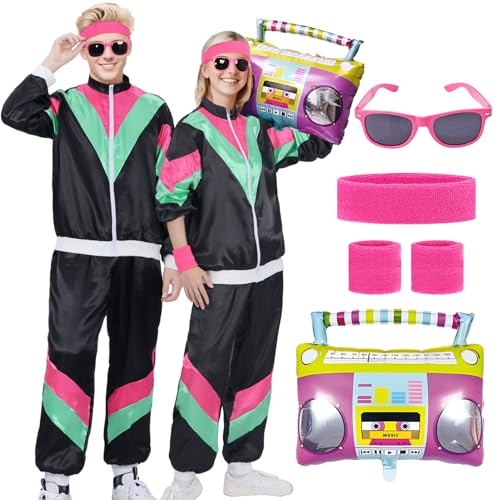 Amycute 80er Jahre Muschelanzug für Herren Damen Retro 80er Jahre Trainingsanzug 1980er Disco Verkleidung 80er 90er Jahre Kostüm Outfits Erwachsene Halloween von Amycute