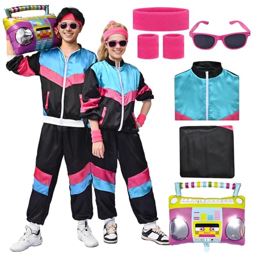 Amycute 80er Jahre Muschelanzug für Herren Damen Retro 80er Jahre Trainingsanzug 1980er Disco Verkleidung 80er 90er Jahre Kostüm Outfits Erwachsene Halloween von Amycute