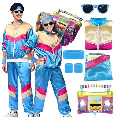 Amycute 80er Jahre Muschelanzug für Herren Damen Retro 80er Jahre Trainingsanzug 1980er Disco Verkleidung 80er 90er Jahre Kostüm Outfits Erwachsene Halloween von Amycute