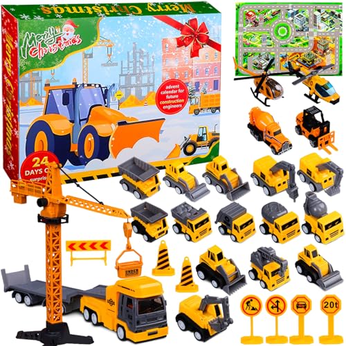 Amycute Adventskalender 2024 Kinder Auto, Adventskalender Baustelle, Adventskalender Bagger, Adventskalender 2024 Jungen, Weihnachtskalender Jungen 24 Tage voller Überraschungen von Amycute