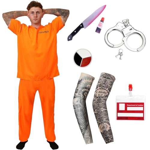 Amycute Prisoner Costume, Gefängnis Kostüm Orange, Häftling Kostüm Herren, Halloween Kostüm, Faschingskostüme, Karneval kostüm (Style A, M) von Amycute