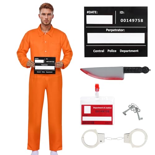 Amycute Prisoner Costume, Gefängnis Kostüm Orange, Häftling Kostüm Herren, Halloween Kostüm, Faschingskostüme, Karneval kostüm (Style B, 2XL) von Amycute