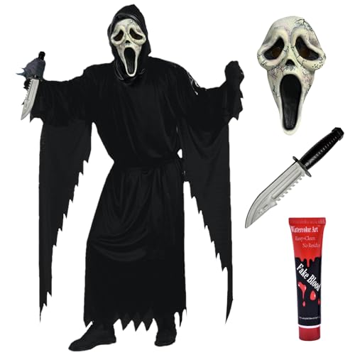 Amycute Scream Kostüm, Scream Maske Kinder Herren, Ghostface Kostüm Kinder, Halloween Kostüm Kinder Scream, Faschingskostüme, Karneval Kostüm (Erwachsene, XL) von Amycute