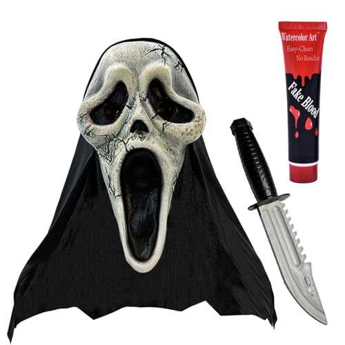 Amycute Scream Maske, Ghostface Maske, Ghostface Erwachsene Kinder, Halloween Maske Scream, Faschingskostüme, Karneval Kostüm von Amycute