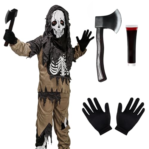 Amycute Skelett Kostüm Kinder, Zombie Kostüm Kinder, Halloween Kostüm Kinder Zombie, Halloween Kostüm Kinder Skelett, Faschingskostüme, Karneval Kostüm, für Cosplay, Karneval Party. (Style B, M) von Amycute