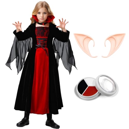 Amycute Vampir Kostüm Mädchen, Vampir Kleid mit Halskette, Gothic Vampir Queen Dress, Halloween Kostüm Mädchen, Faschingskostüme für Karneval Party Cospla (Style C, 2XL) von Amycute