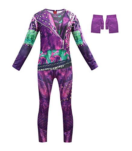 AmzApparel Descendants Mal-Kostüm für Mädchen, beliebtes musikalisches Cosplay, Kinder, langärmelig, Jumpsuit, Halloween-Party-Outfit, Größe 10 (9–10 Jahre, Lila) von AmzApparel