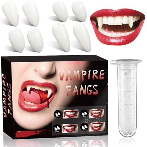 Amzeeniu 5 Stücke Vampir Fangs Kit 4 Größen Custom Fangs Vampire Zähne Gefälschte Zahnersatz von Amzeeniu