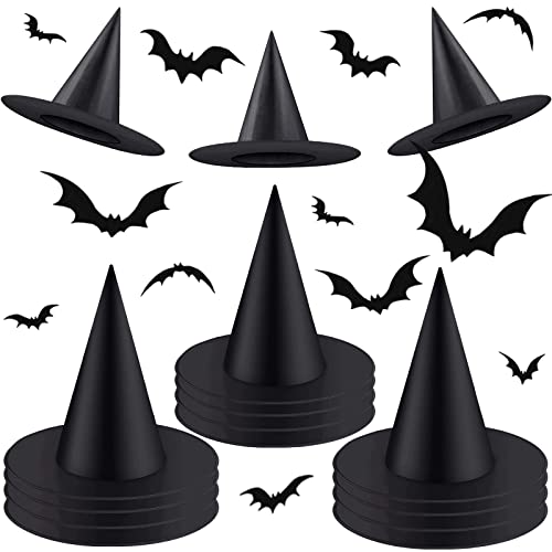 Amzeeniu Hexenhut 12er Pack Halloween schwarzer Oxford Tuch Zauberer Hut für Kinder Erwachsene Halloween Party Favor Supplies Dress-up Cosplay Kostüm Zubehör Kostüm Cosplay Faltbares(L) von Amzeeniu