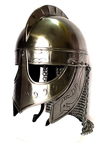 AnNafi handgefertigter Wikinger-Wolf-Helm, Silber-Finish, mittelalterliche Metall-Ritterhelme, tragbar für Erwachsene, Mittelalterkostüme, Kettenpost von AnNafi