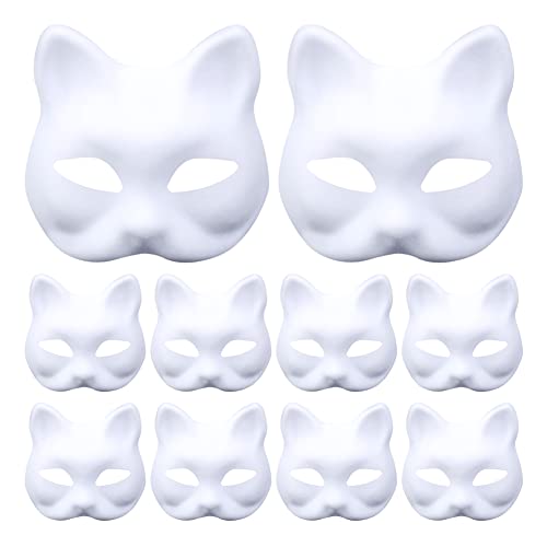 10 Stück DIY Weißes Papier Maske Handgemalte Maske Maskenball Party Maske Unbemalt Masken Überstreichbare Papiermasken Kreative Freie Design Maske für Karneval, Cosplay, Halloween Party (Katze) von AnNissa