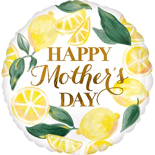 Amscan 3921501 - Standard Folienballon Happy Mother´s Day Lemons, Durchmesser circa 43 cm, Heliumballon, Muttertag von Anagram