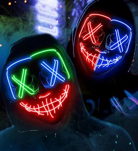 AnanBros 2 Stück Halloween Maske, LED Maske im Dunkeln Leuchtend, Halloween Maske 3 Beleuchtungsmodi für Kostümspiele Cosplays Feste und Partys von AnanBros