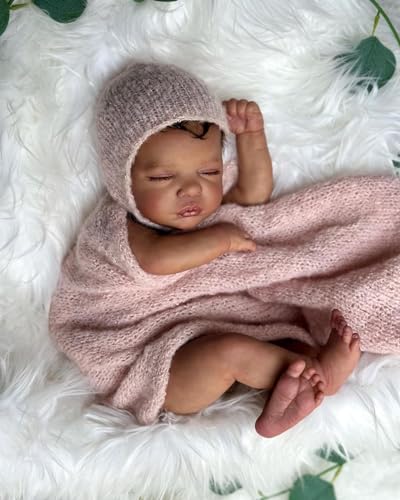 Anano African American Reborn Baby Mit Echten Adern, 48cm Mixed Race Lebensechte Babypuppen, Puppe Schwarze Hautfarbe Reborn Newborn Baby Puppe, Biracial Skin Silikon Reborn Toddler von Anano