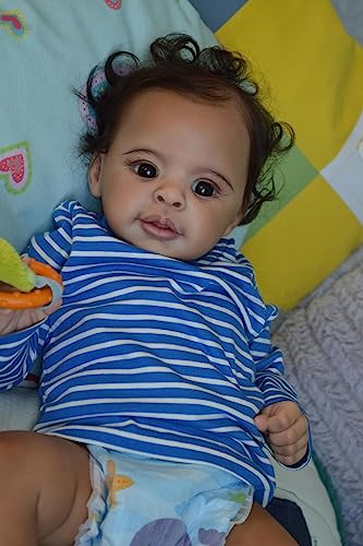 Anano Biracial Reborn Baby Puppen 21Zoll Schwarze Baby Puppe Junge Gemischte Baby Puppen Lebensechte Baby Puppen Neugeborene Baby Puppen Dunkelbraune Haut Echt Aussehende Baby Puppen von Anano