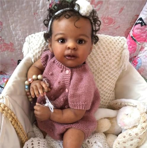 Anano Black Lebensechte Reborn Baby Schwarze Puppe Mädchen 23-Zoll Weiche Gewichtete Tuch Körper Afroamerikaner Augen Offen, Die Wirklich Bricial Baby Für Kinder Alter 3+ von Anano