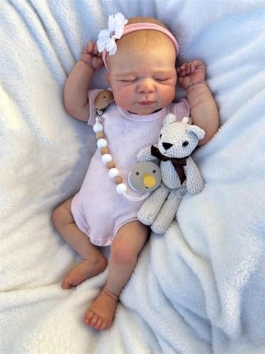 Anano Lebensechte Puppe Reborn Baby Mädchen Vollsilikon Toddler Mit Schnullerkette, 18 Zoll Realistische Newborn Baby Puppe Silikon Babypuppe, Die Echt Aussehen Reborn Babys Für Toddlers von Anano