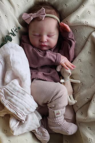 Anano Realistische Reborn Baby Schlafpuppen Laura 48,3 cm lebensechtes Neugeborenes Baby Weiches Gewicht Stoffkörper mit handverwurzeltem Haar Handgemachte Reborn Kleinkind Puppen Geschenk Spielzeug von Anano