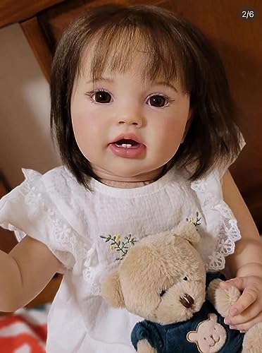 Anano Reborn Baby Girl Lottie 24 Zoll 60 cm Realistische wiedergeborene Silikonpuppe Sieht aus wie ein echtes Baby Ein niedliches 2 Milchzähne Realistische wiedergeborene Puppe von Anano