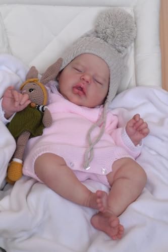 Anano Reborn Baby Mädchen Realistische Puppe 22 Zoll Nette Weiche Silikon Babypuppe Echte Venen Reborn Toddler Puppe Mund Offen Bebe Reborn Mit Hut Kleidung Für Spielzeug Sehen von Anano