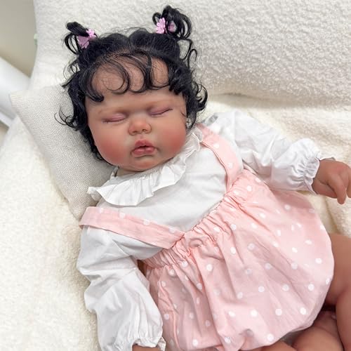 Anano Reborn Baby Mädchen Toddler Schwarzes Mischlingsbaby Lebensechte 61cm Realistische Silikon Babypuppe Wie EIN Echtes Baby Puppe Mit Dickem Handeingepflanztem Haar (107-PINK) von Anano